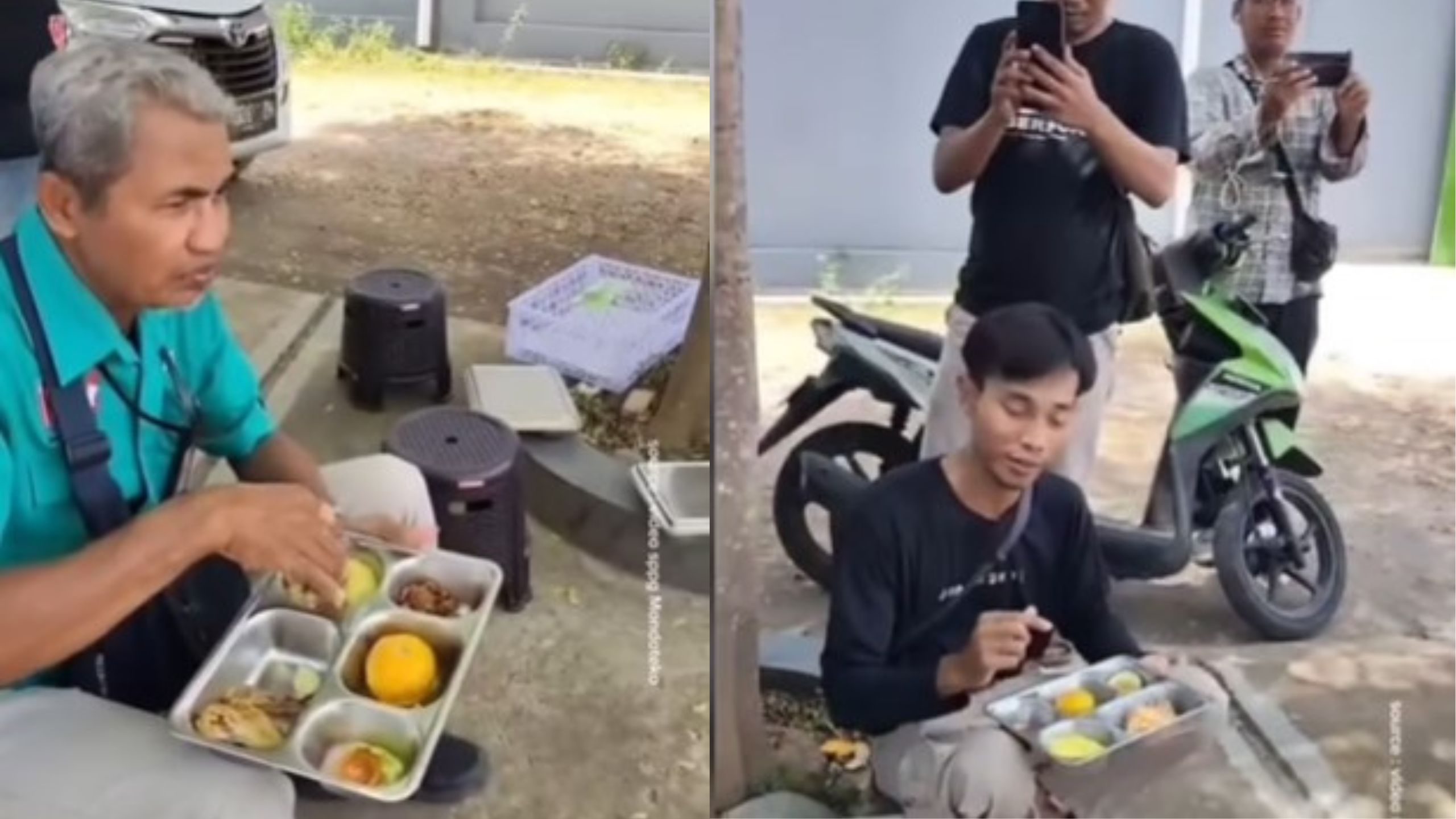 Warga menikmati MBG dari SMPN 5 Rembang. (instagram)